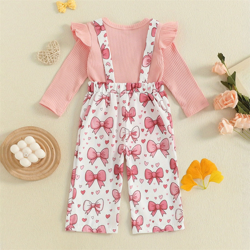 2PCS Sweet Bow Print Long Sleeve Baby Set