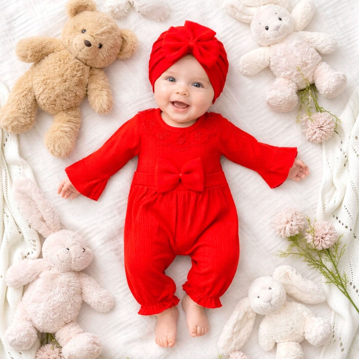 2PCS Sweet Solid Color Long Sleeve Baby Girl Jumpsuit