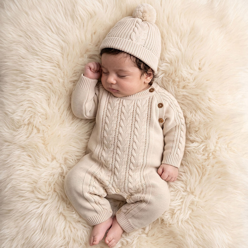 2PCS Comfy Solid Color Knitted Long Sleeve Baby Jumpsuit