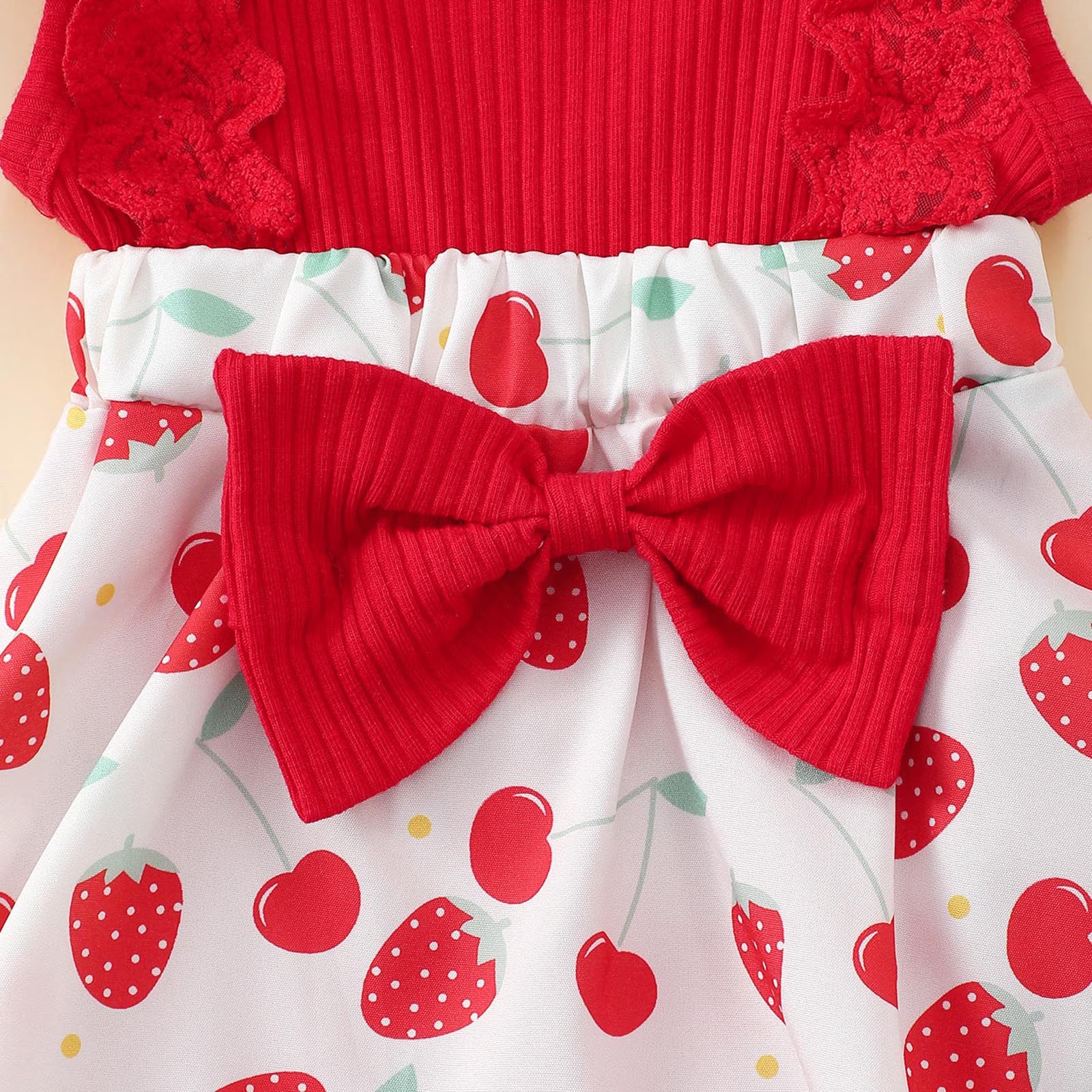 2PCS Cute Strawberry Cherry Print Sleeveless Baby Romper