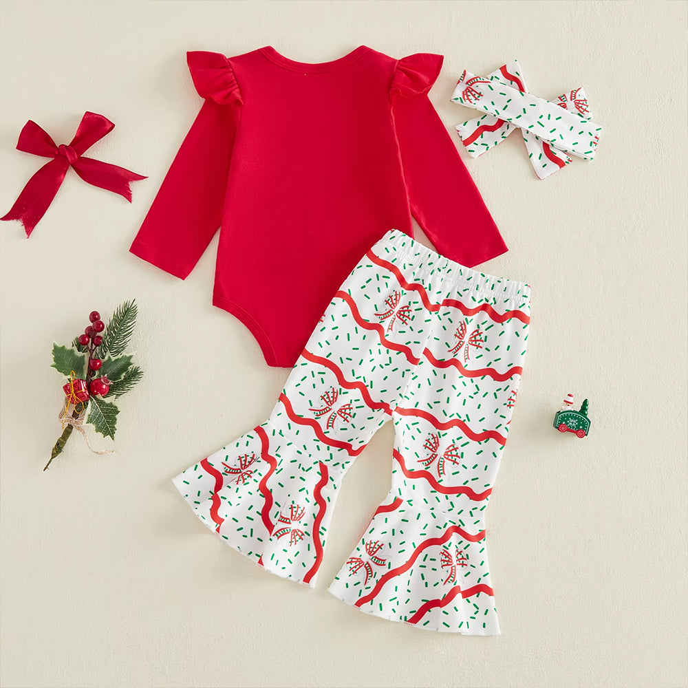 3PCS Sweet Tree Bow Embroidered Long Sleeve Baby Girl Christmas Set