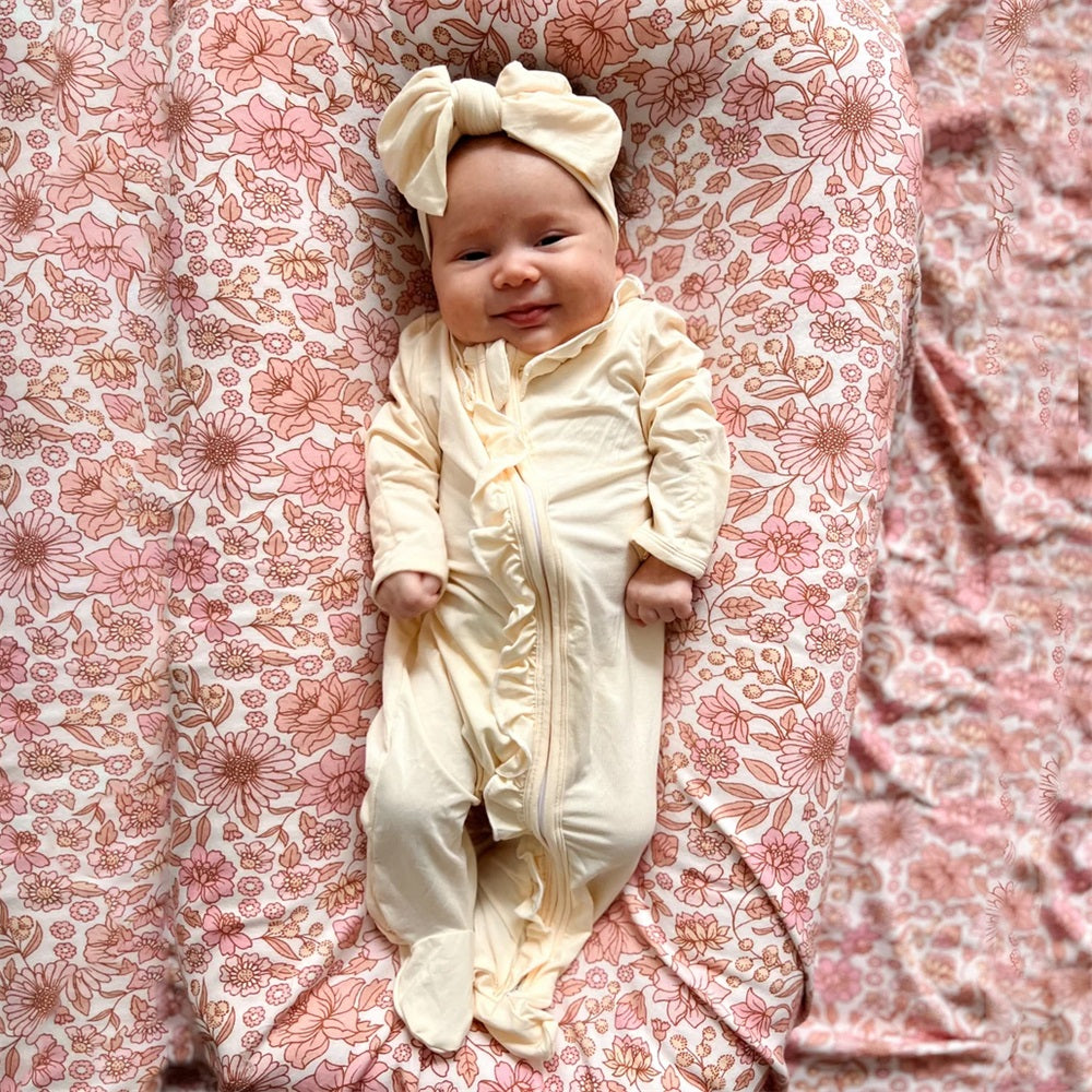 2PCS Lovable Solid Color Frill Long Sleeve Baby Jumpsuit