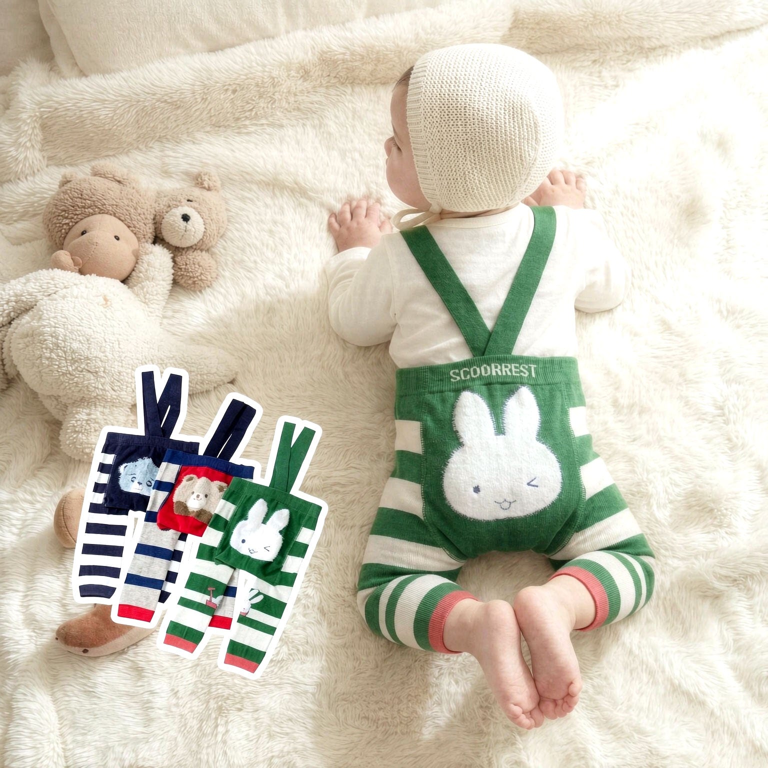 Soft Striped Cute Animal Applique Baby Suspender Tights
