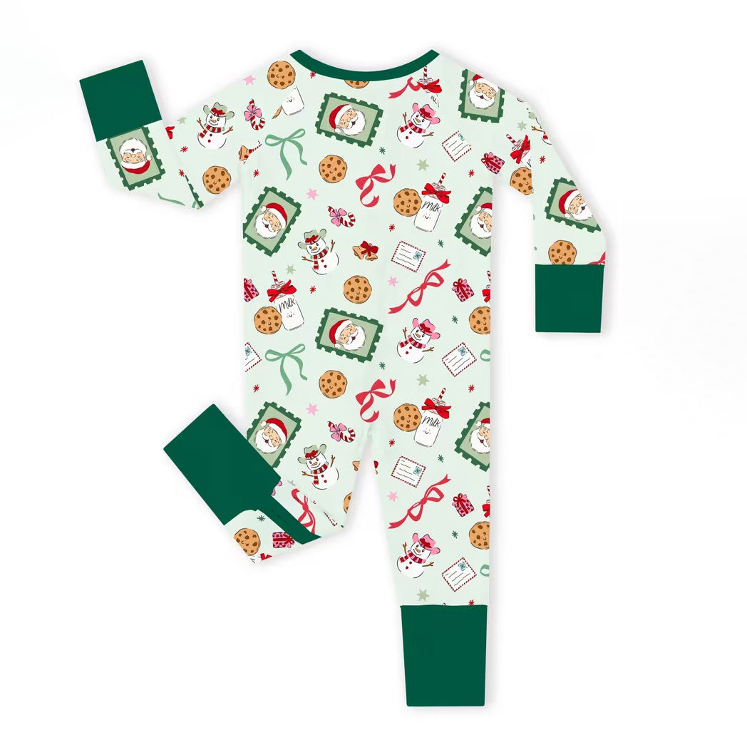 Santa Claus Christmas Elements Printed Baby Zipper Jumpsuit