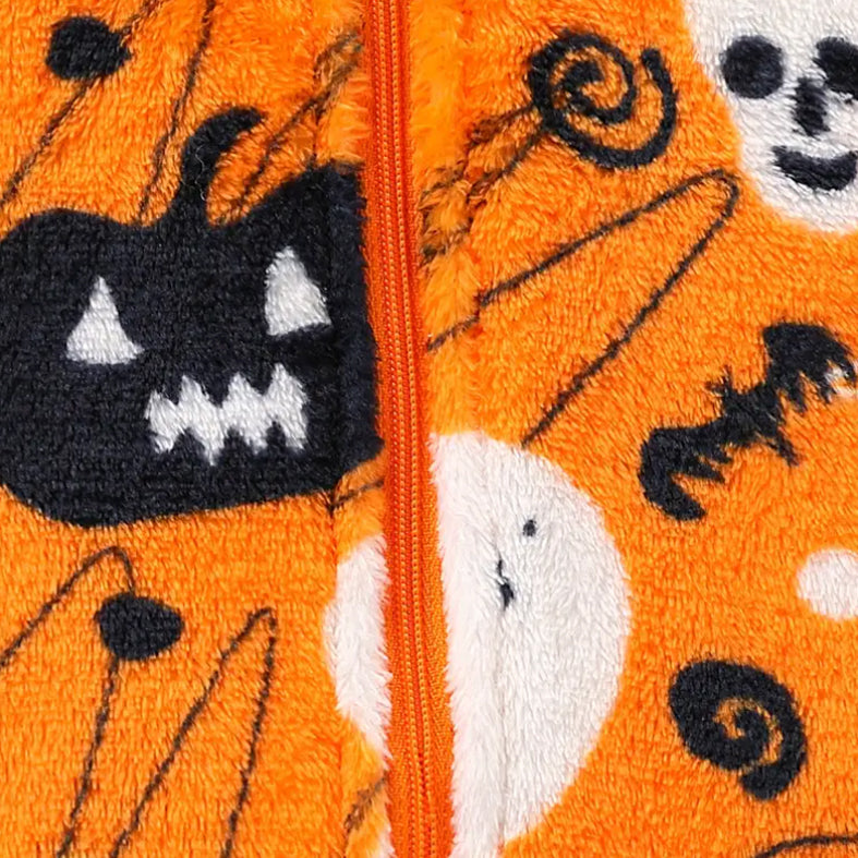 Halloween Pumpkin Print Thickened Plush Hooded Long Sleeve Baby Jumpsuit