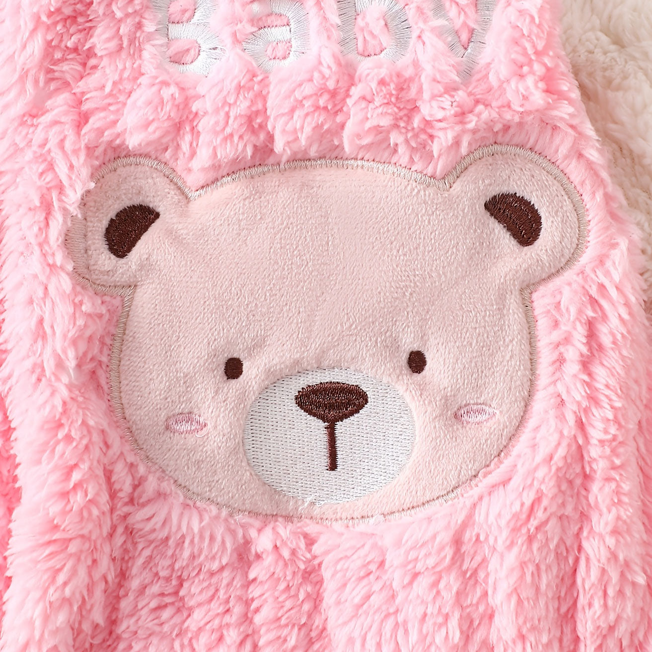 Lovely Bear Appliqué Fuzzy Long Sleeve Baby Girl Jumpsuit