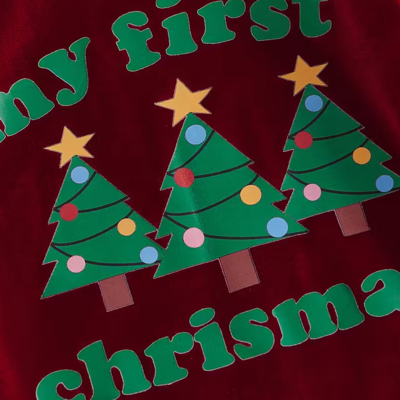 2PCS My First Christmas Tree Letter Printed Velvet Baby Set