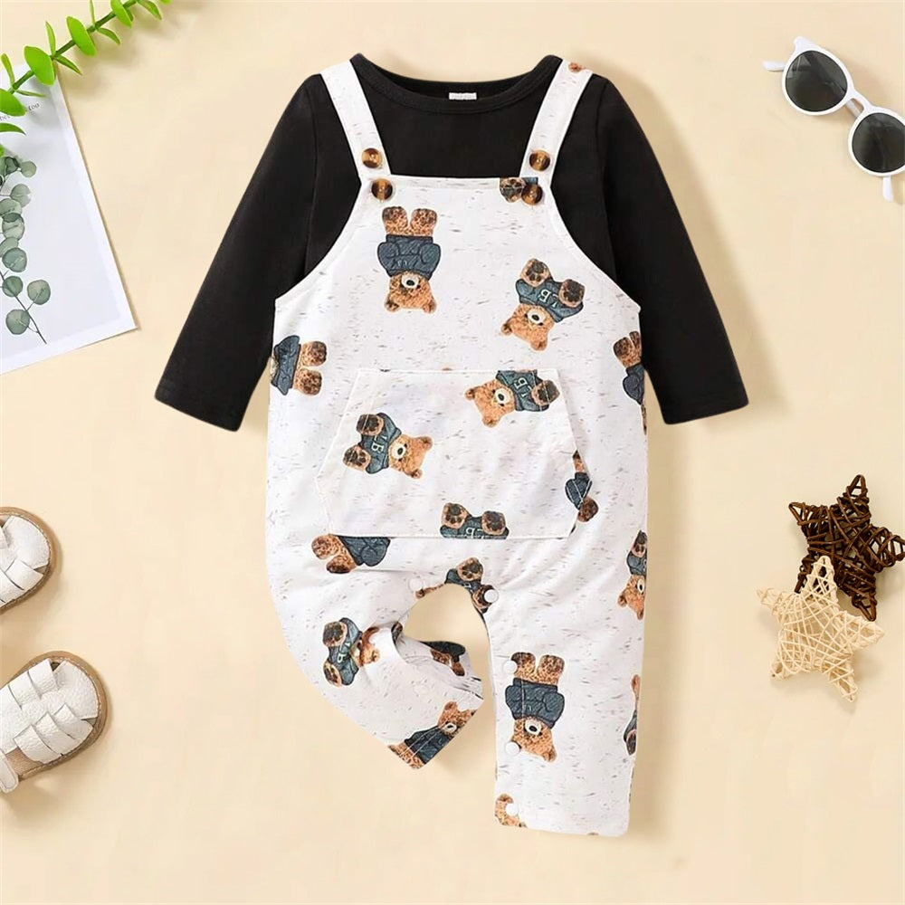 Casual Cute Bear Printed Long Sleeve Baby Jumpsuit