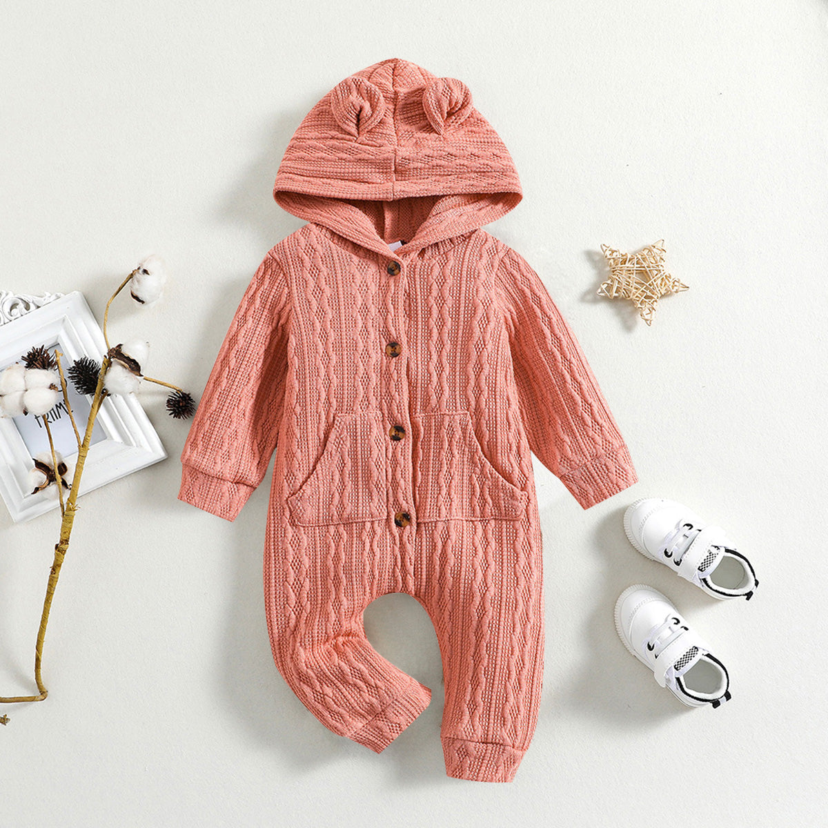 Lovely Solid Color Baby Long Sleeve Jumpsuit