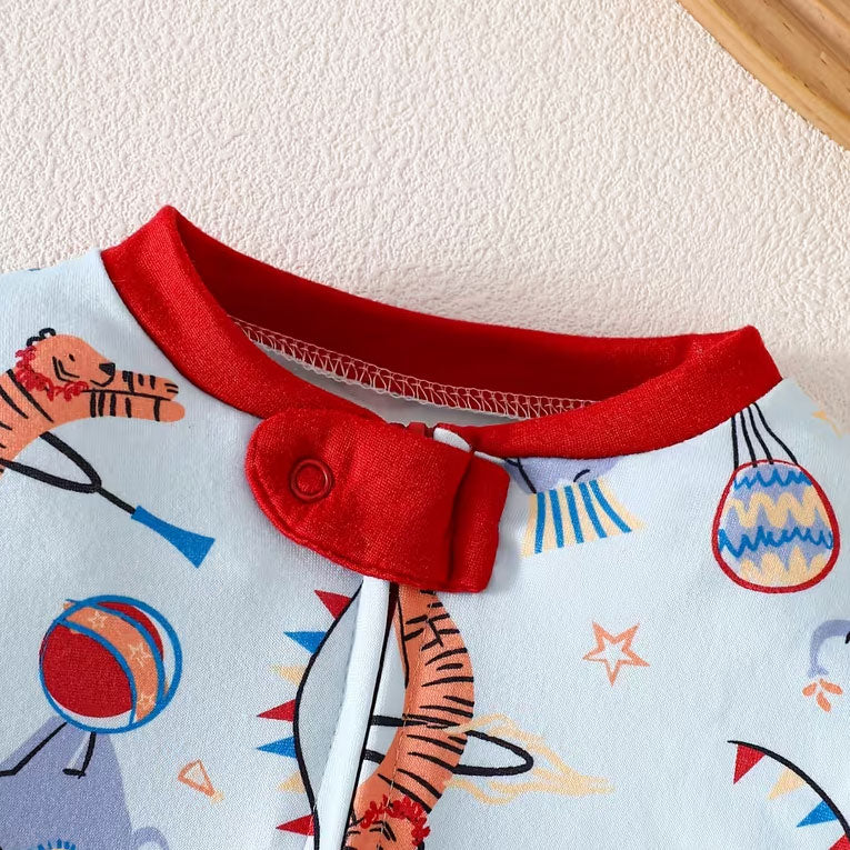 Cute Circus Animal Print Long Sleeve Zipper Baby Jumpsuit