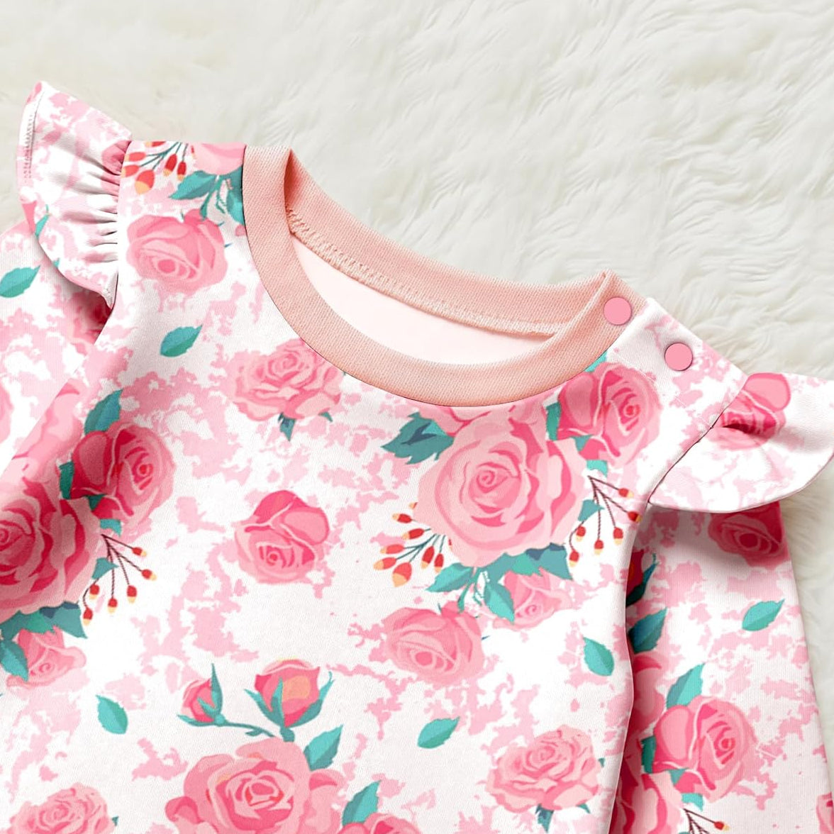 2PCS All Floral Printed Long Sleeve Baby Jumpsuit