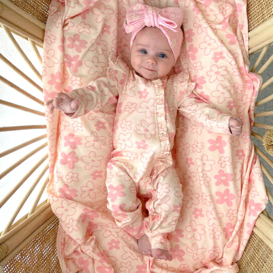 Bubbly Floral Printed Long Sleeve Zipper Baby Jumpsuit