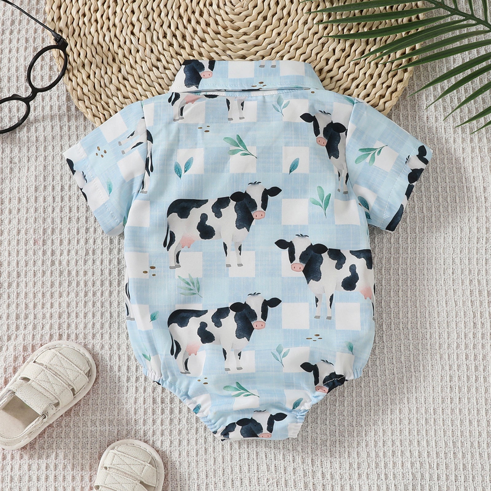 Fashion Farm Cow Printed Short Sleeve Baby Romper