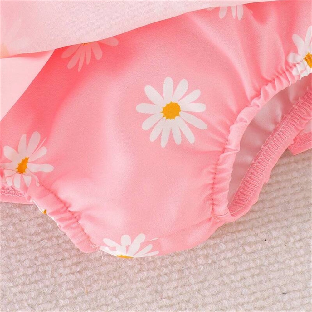 Summer Daisy Printed Ruffled Sleeveless Baby Romper