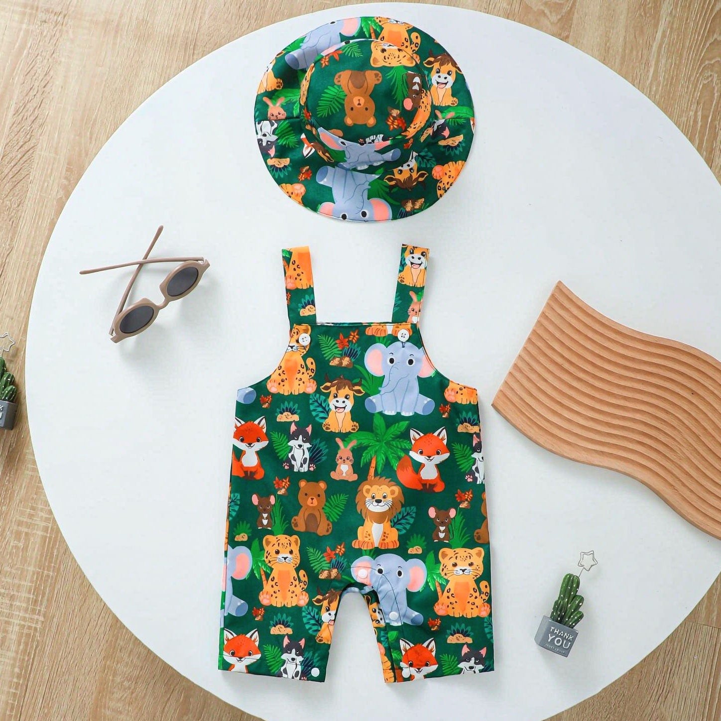 2PCS Lovely Tropical Rainforest Animal Print Baby Suspender Pants