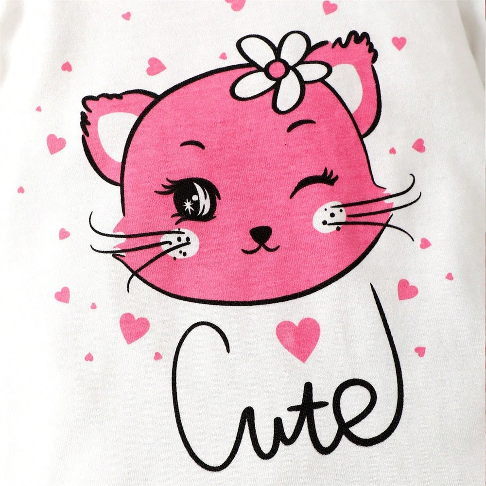 3PCS Adorable Cat Print Long Sleeve Baby Set