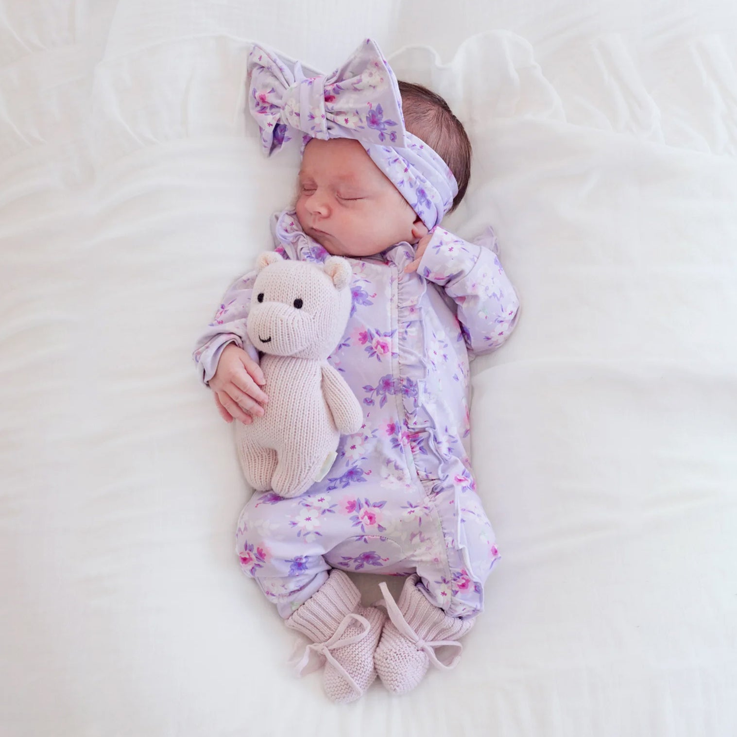 2PCS Charming Floral Printed Long Sleeve Zipper Baby Jumpsuit