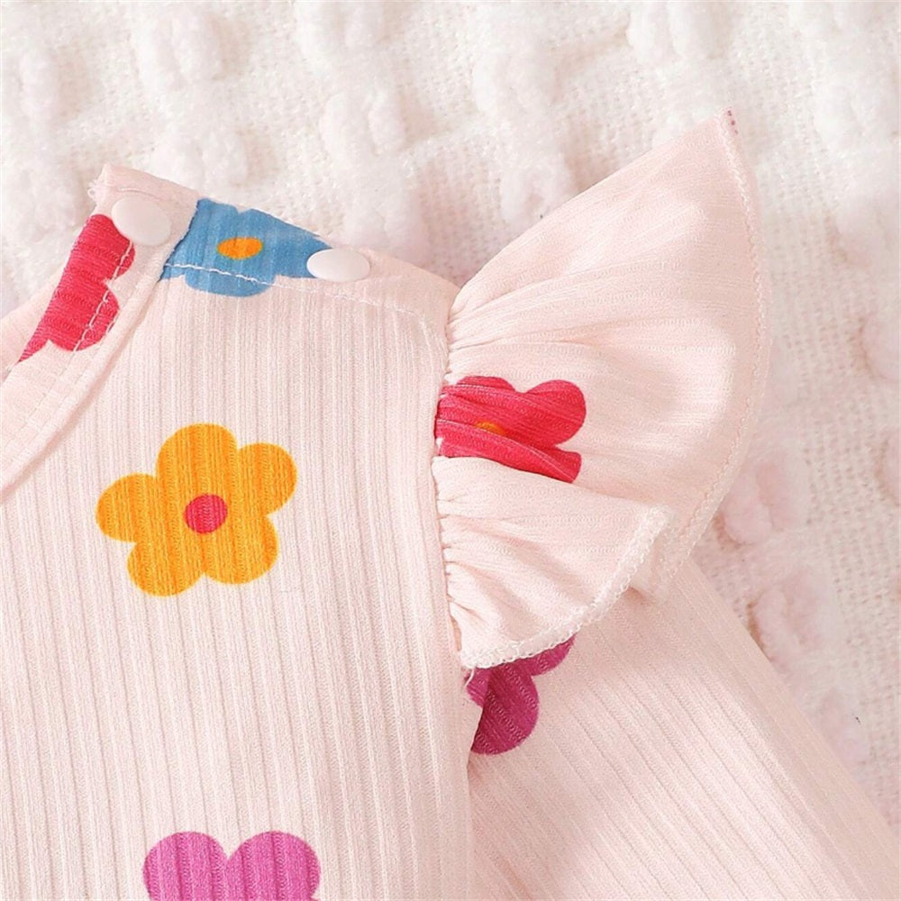 2PCS Cute Floral Print Long Sleeve Baby Jumpsuit