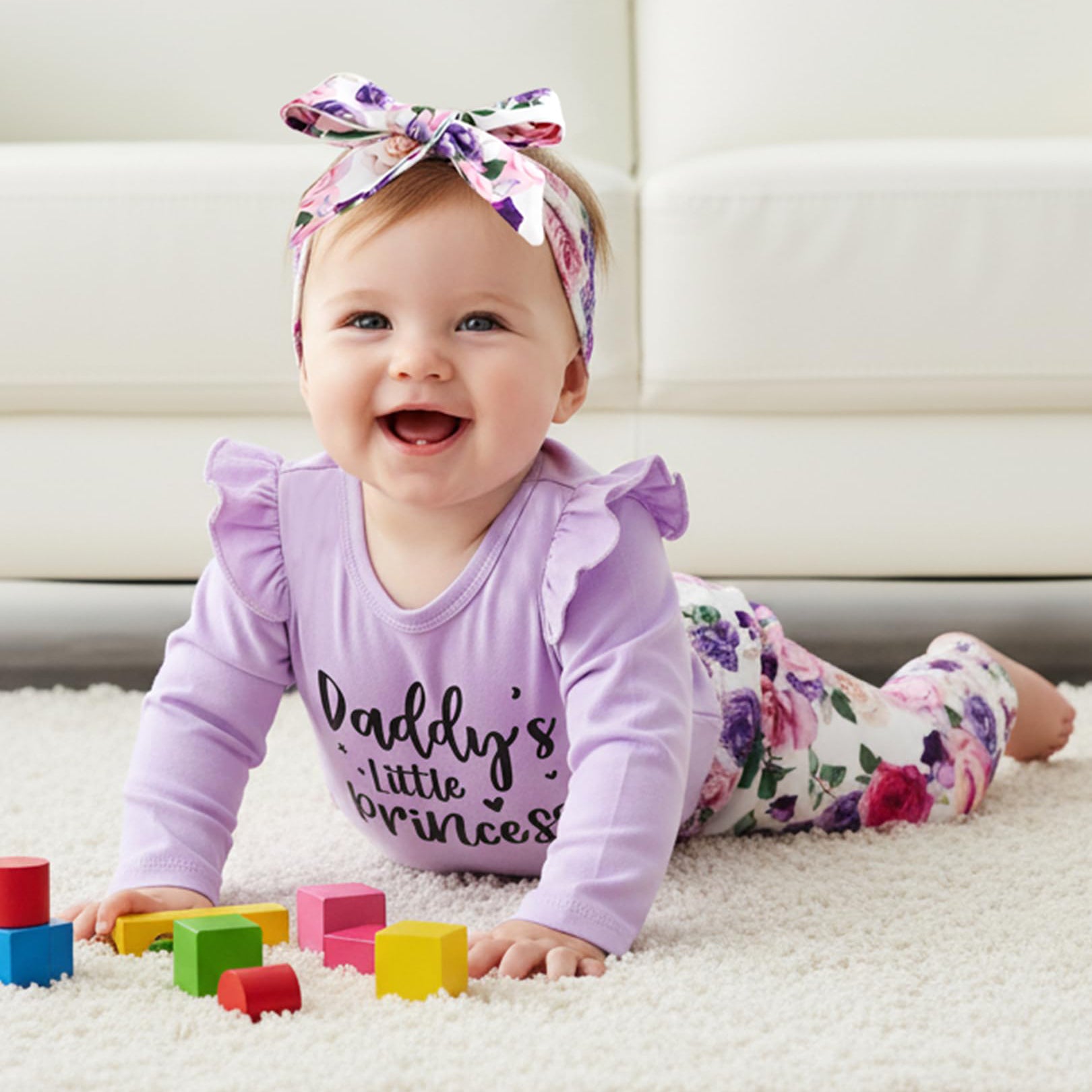 3PCS Sweet Daddy's Little Princess Letter Floral Print Baby Set