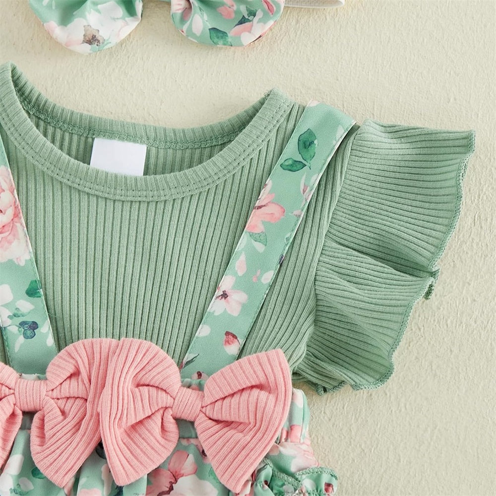 2PSC Trend Floral Printed Flounce Sleeve Baby Romper