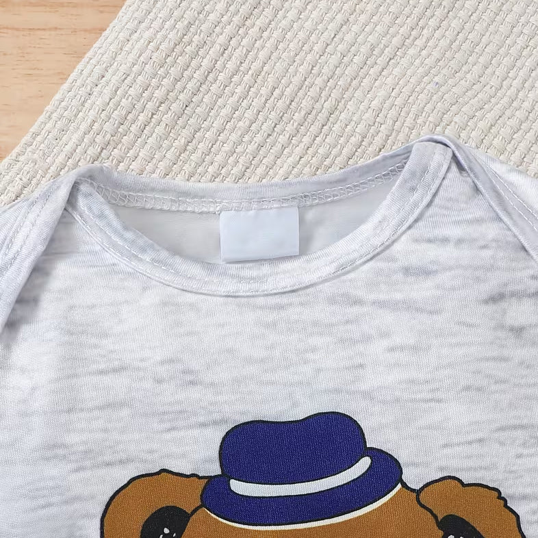 3PCS Hello Bear Letter Teddy Bear Print Long Sleeve Baby Boy Set