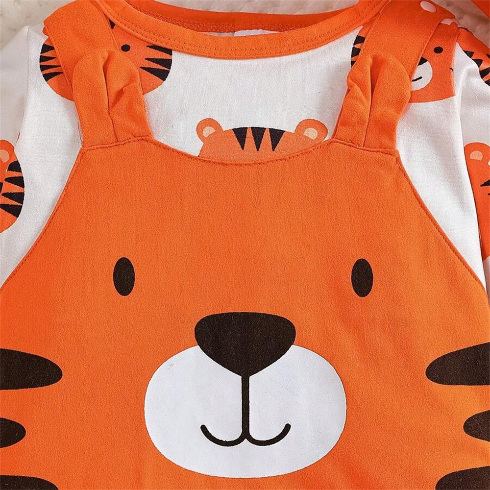 2PCS Lovely Tiger Printed Long Sleeve Baby Jumpsuit