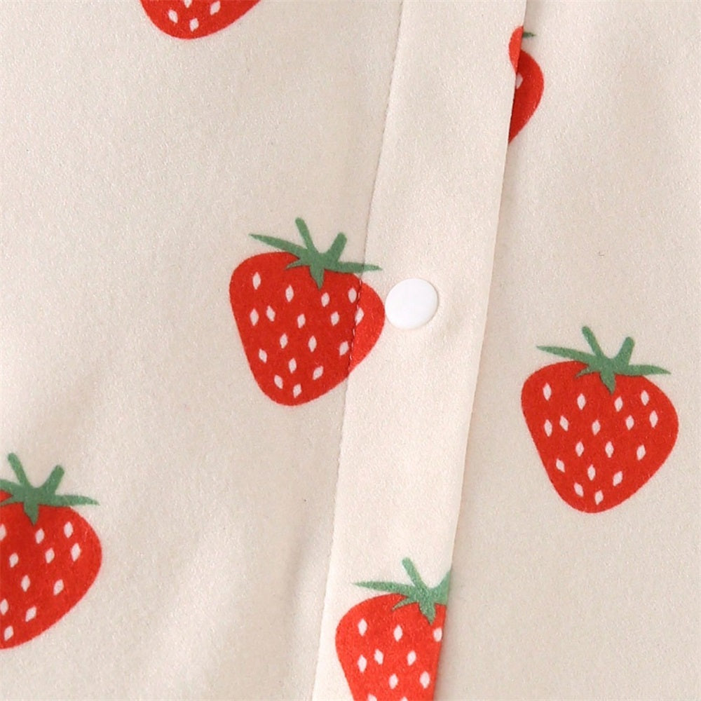 2PCS Cute Strawberry Printed Long Sleeve Baby Jumpsuit