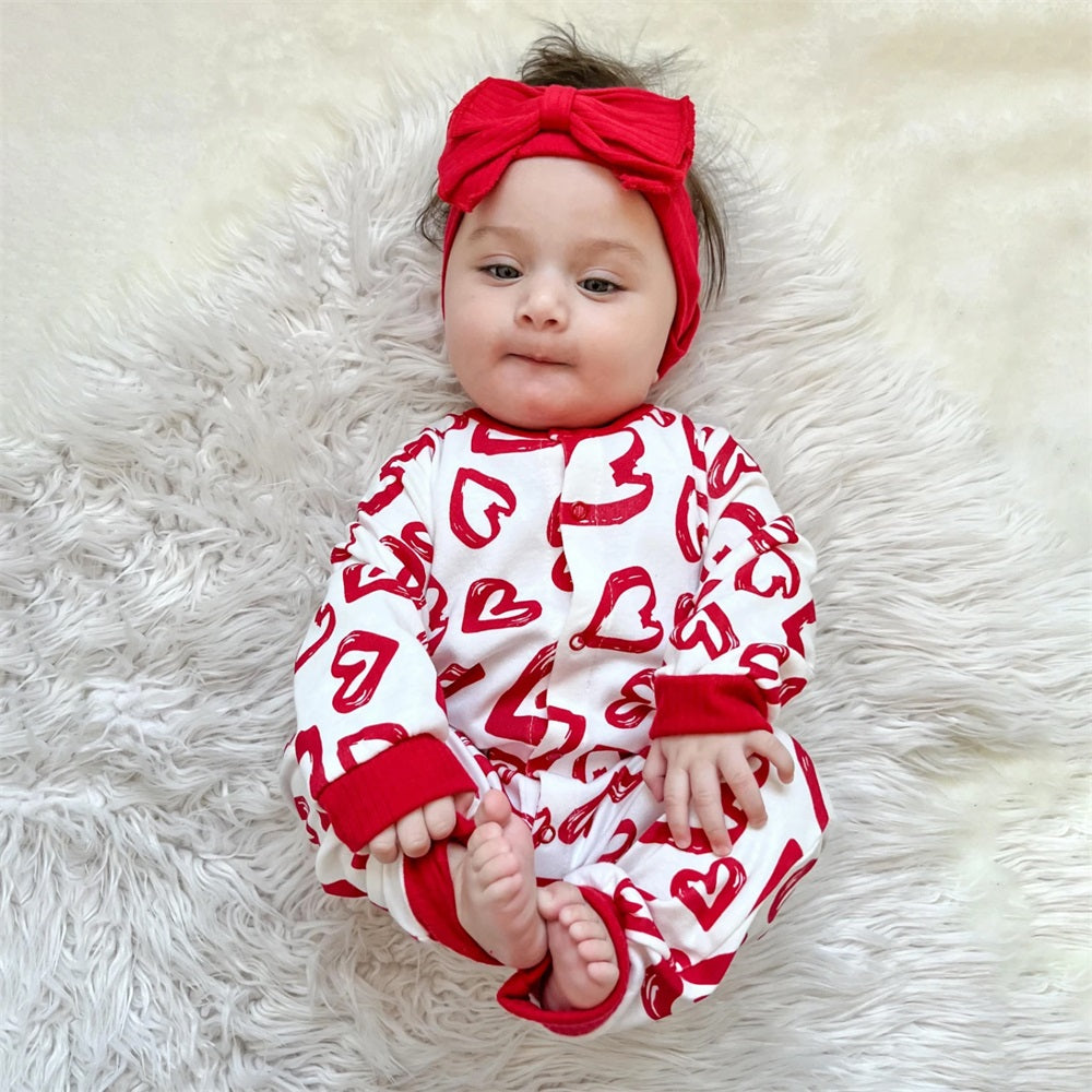 Stylish Casual Heart Print Long Sleeve Baby Jumpsuit