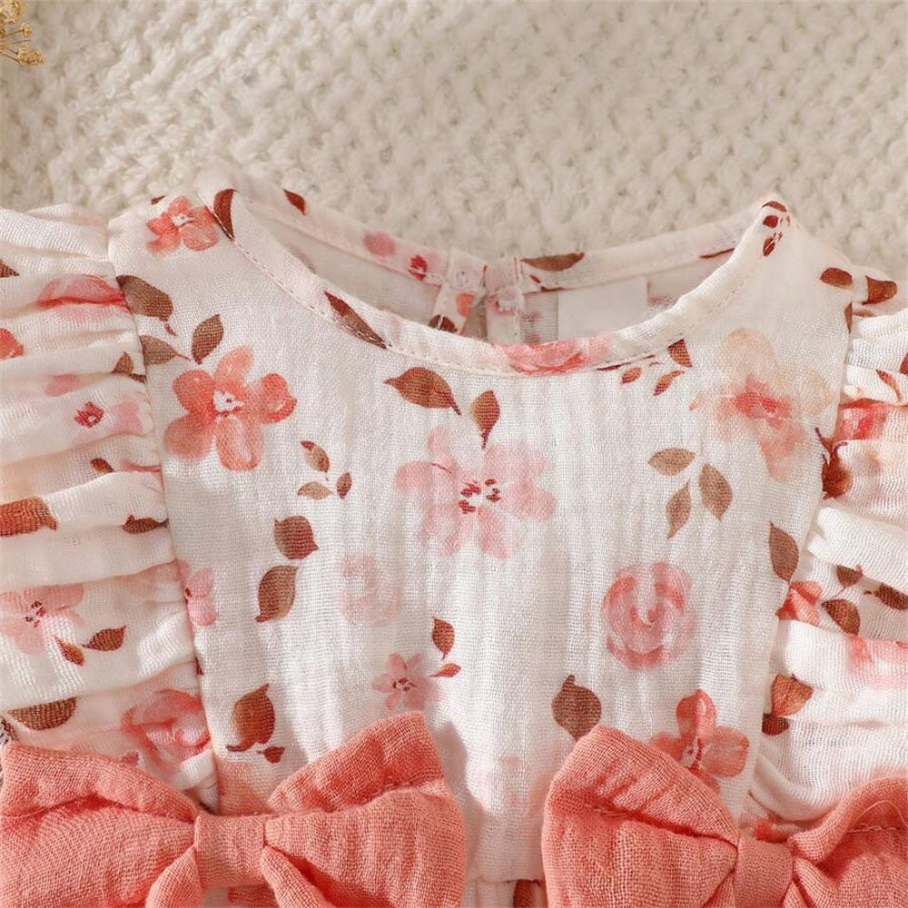 Classy Floral Printed Ruffle Long Sleeve Baby Jumpsuit