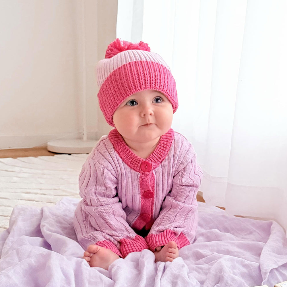 2PCS Dreamy Color Blocking Knit Long Sleeve Baby Jumpsuit