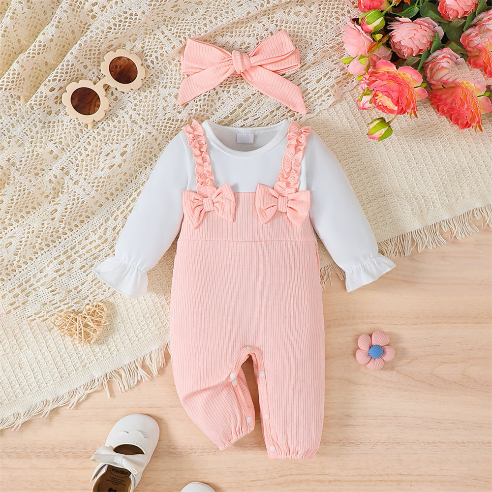 2PCS Lively Solid Color Baby Girl Jumpsuit