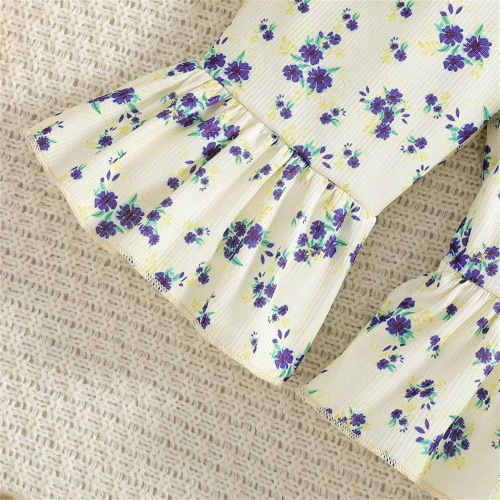 3PCS Stylish Casual Floral Printed Long Sleeve Baby Set