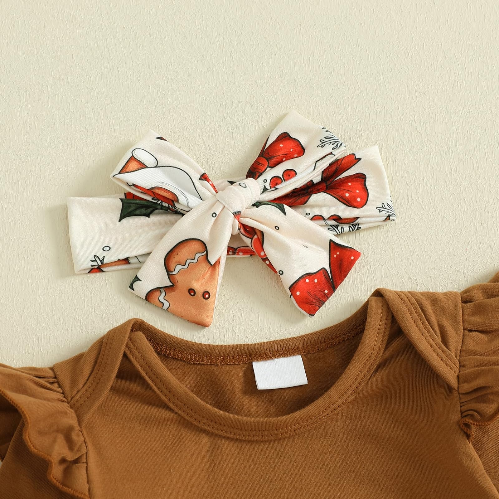 3PCS My 1st Christmas Letter Gingerbread Print Long Sleeve Baby Set