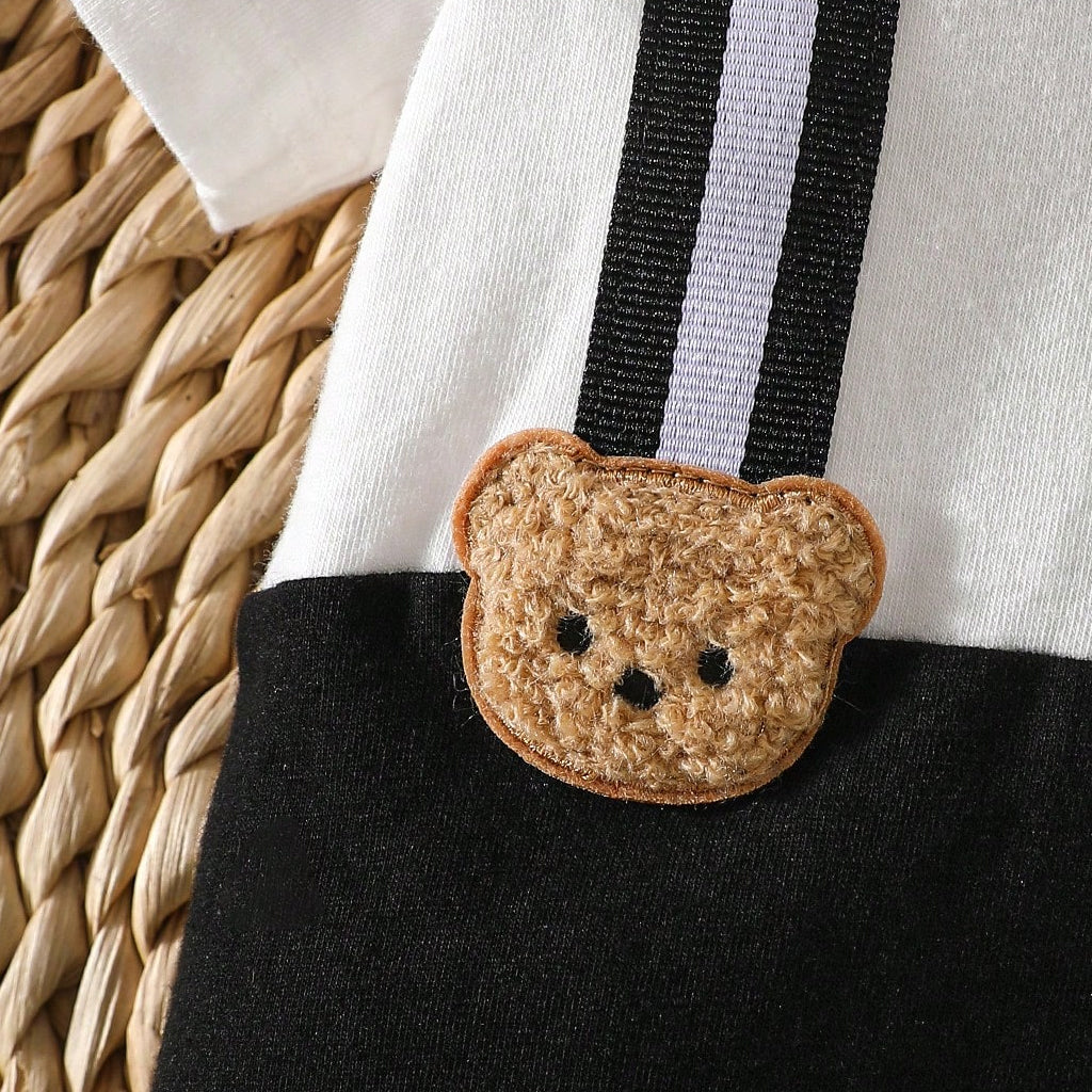 Casual Bear Appliqué Short Sleeve Baby Jumpsuit