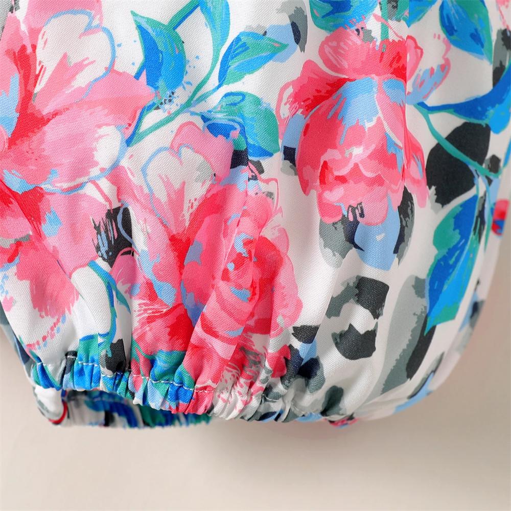Romantic Floral Printed Flounce Sleeve Baby Jumpsuit