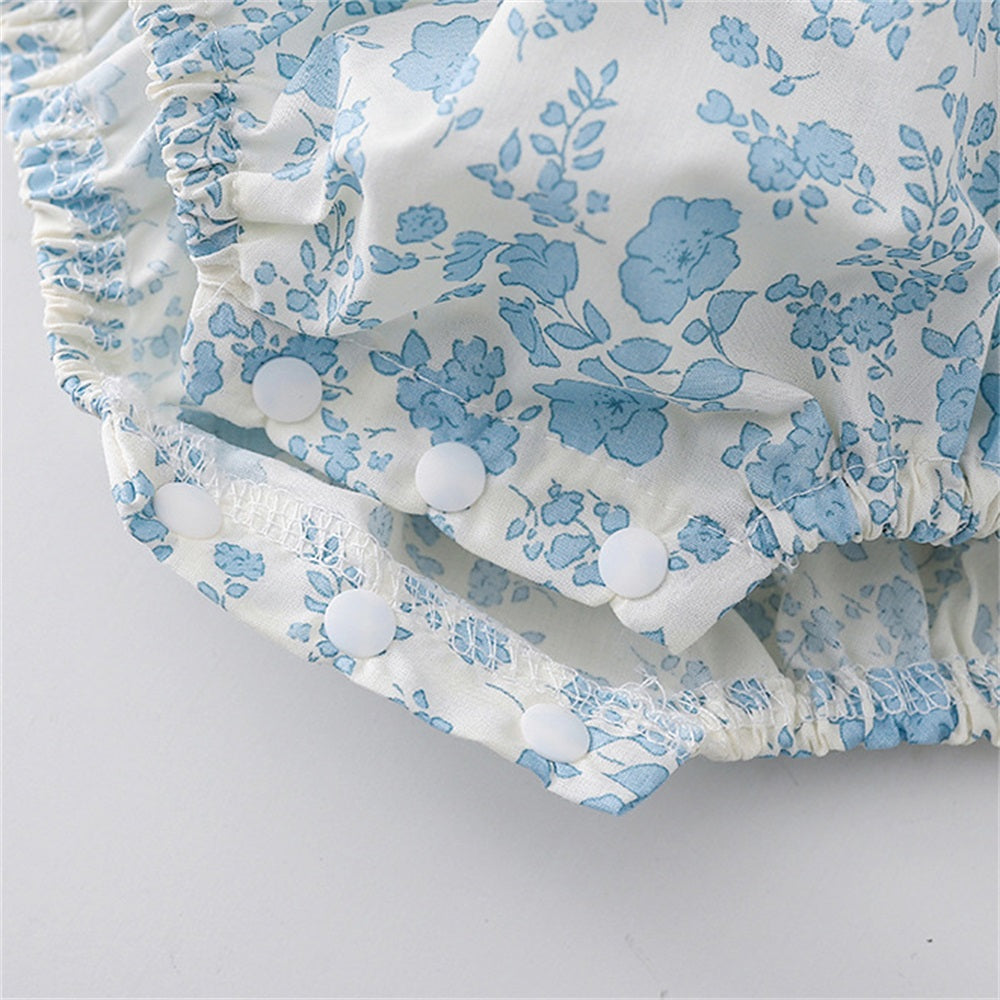 2PCS Cute Floral Printed Ruffled Short Sleeve Baby Romper