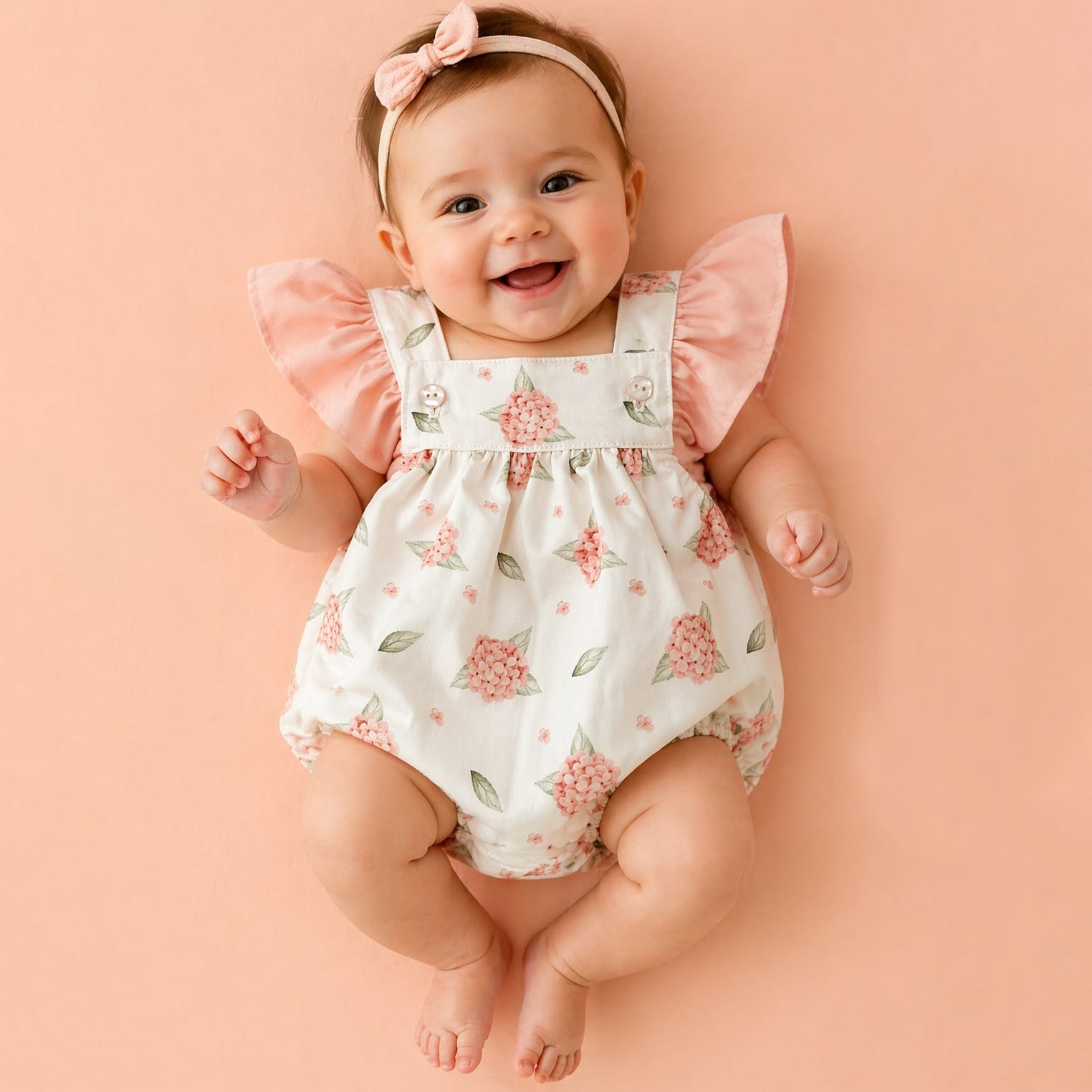 2PCS Fresh Floral Print Flounce Sleeve Baby Romper