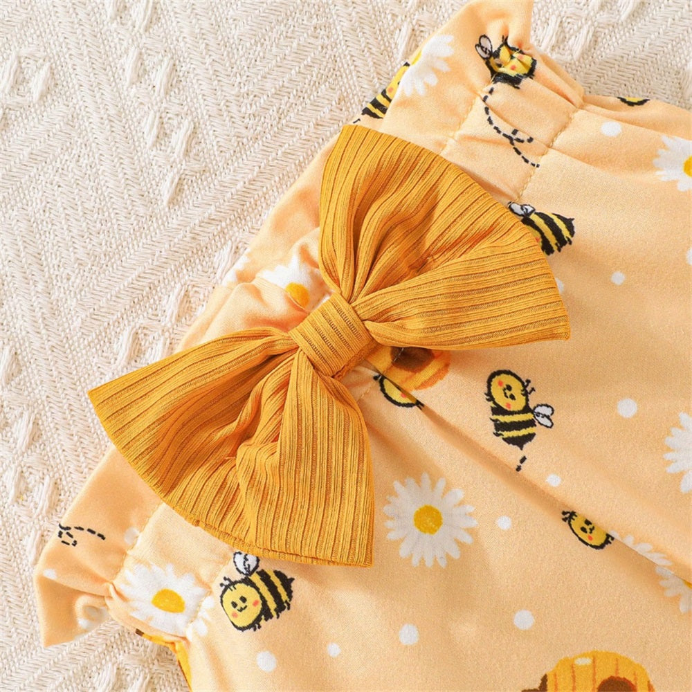 4PCS Three Bees Letter Bee Print Long Sleeve Baby Set
