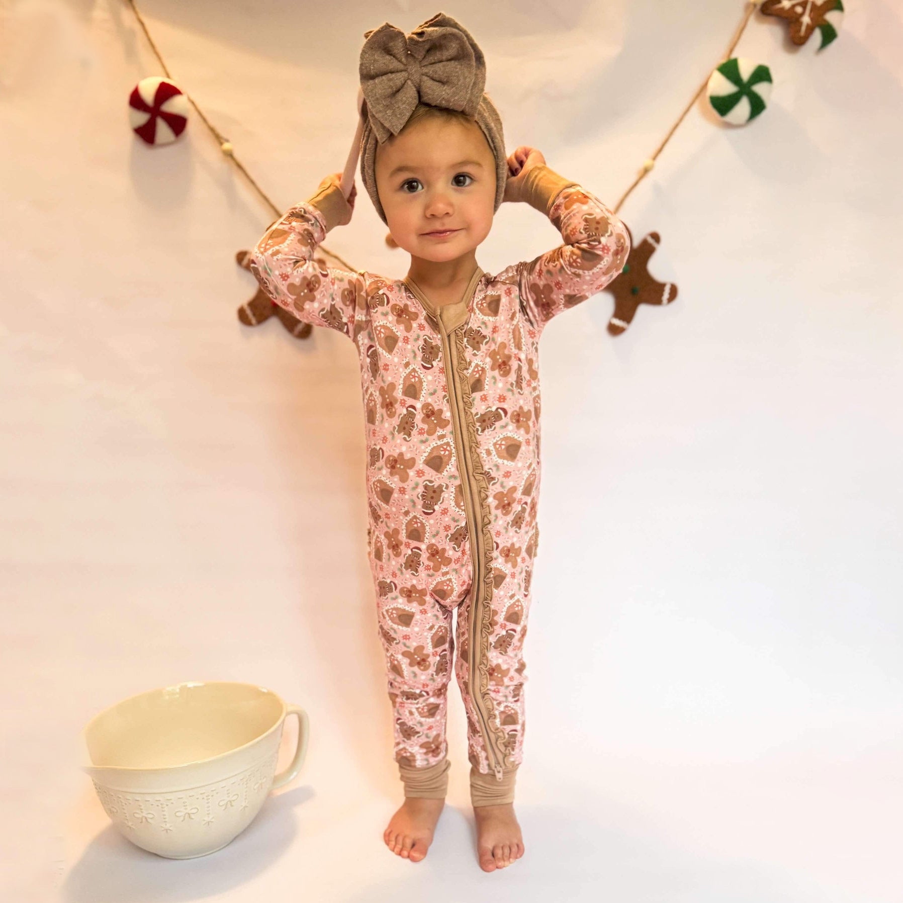 Christmas Gingerbread Printed Zipper Baby Jumpsuit