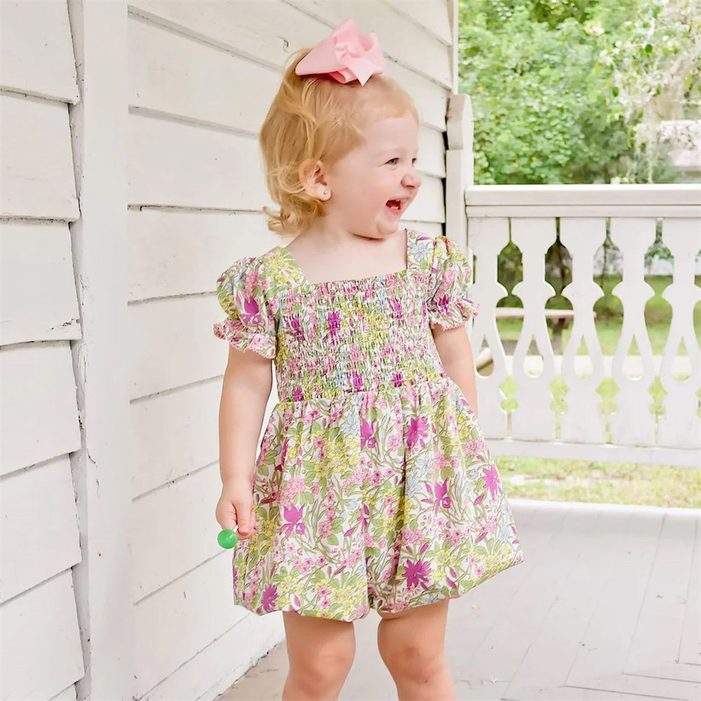 Summer Stylish Floral Printed Short Sleeve Baby Jumpsuit