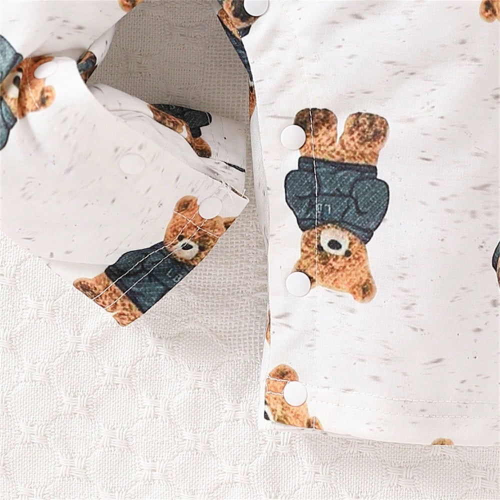 Casual Cute Bear Printed Long Sleeve Baby Jumpsuit