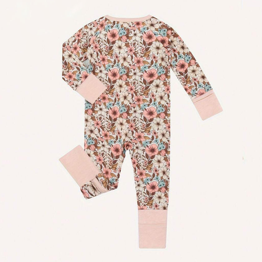 Cozy Floral Printed Long Sleeve Zipper Baby Jumpsuit