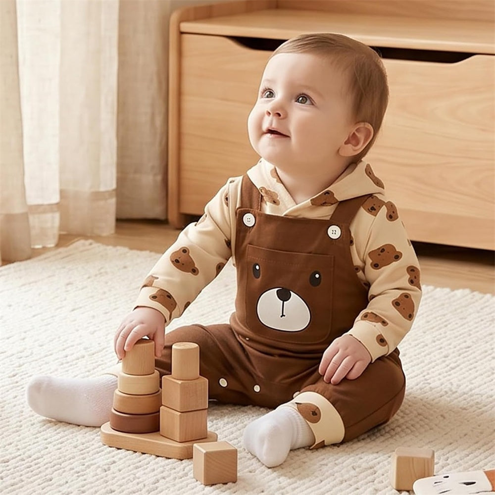 Cute Bear Print Long Sleeve Hoodie Baby Jumpsuit