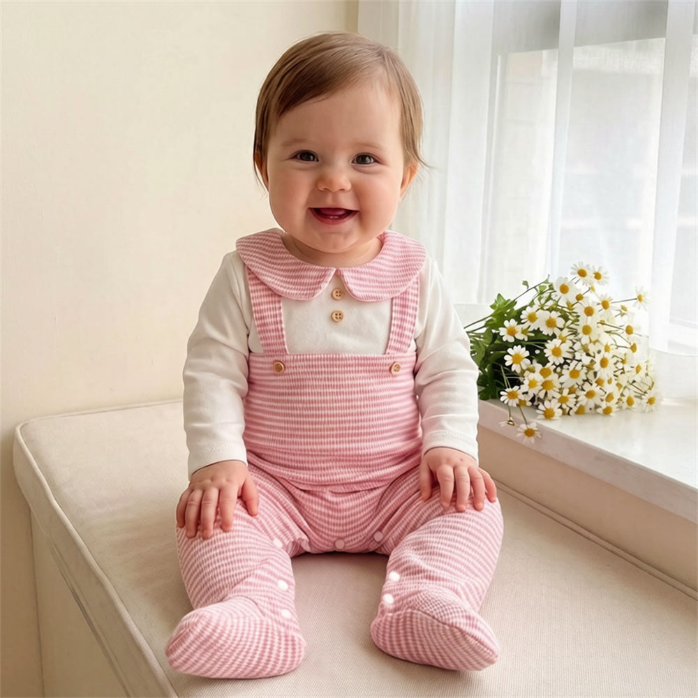 Graceful Stripe Print Long Sleeve Baby Girl Jumpsuit