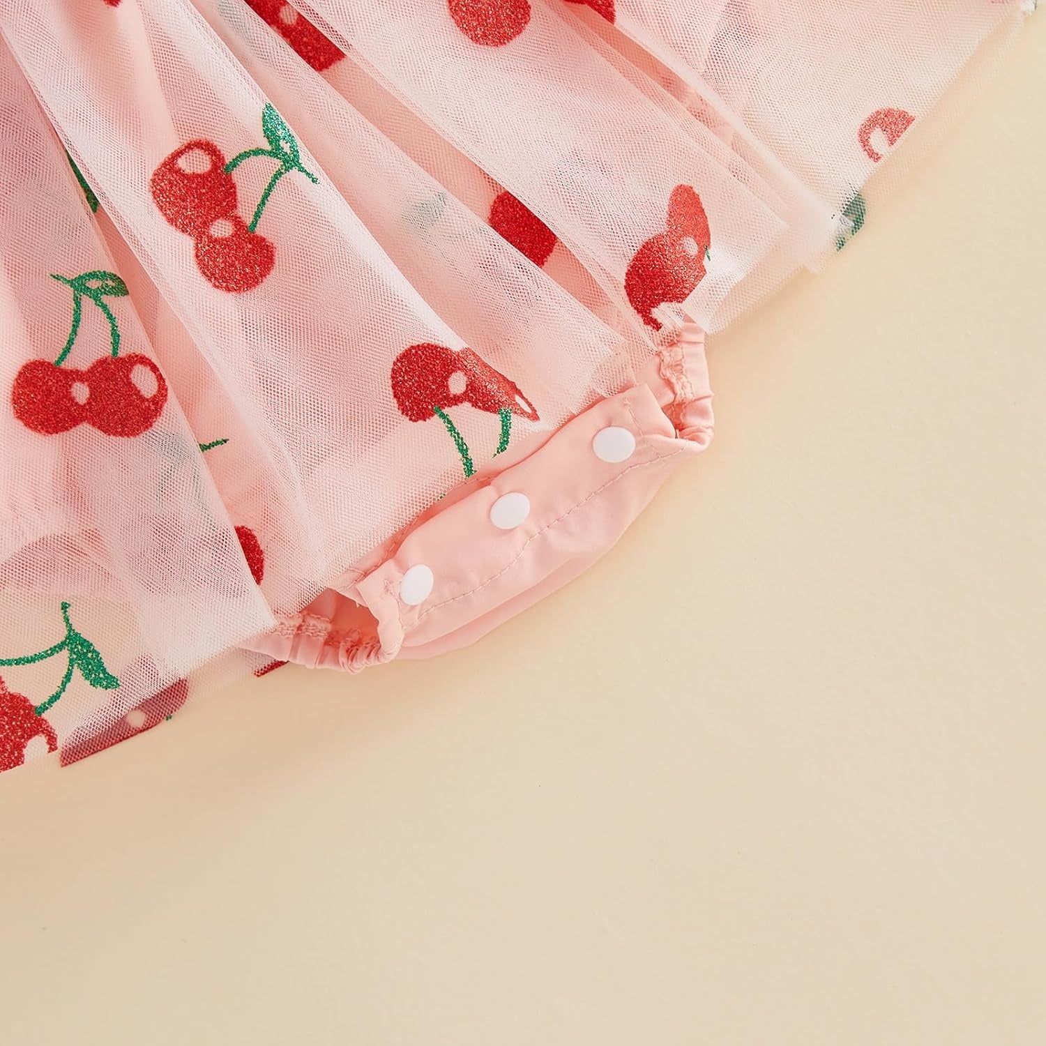 2PCS Lovely Cherry Print Tulle Flutter Sleeve Baby Romper