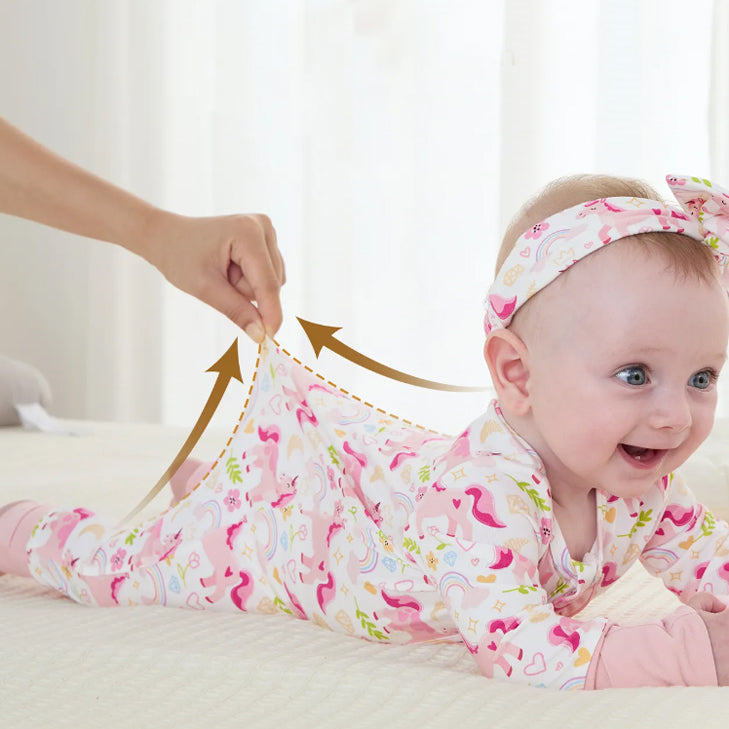 2PCS Grace Pony Printed Zipper Bamboo Viscose Baby Jumpsuit
