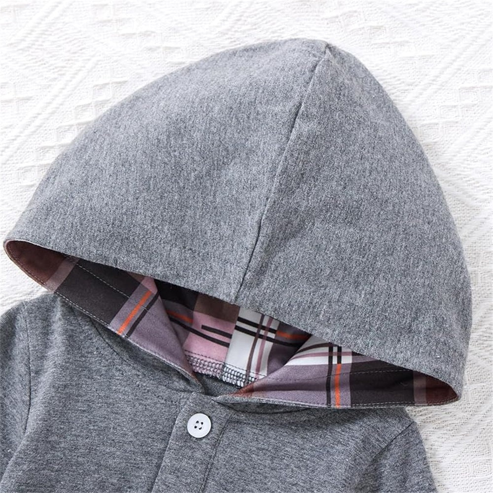 2PCS Plaid Print Long Sleeve Hoodie Baby Set