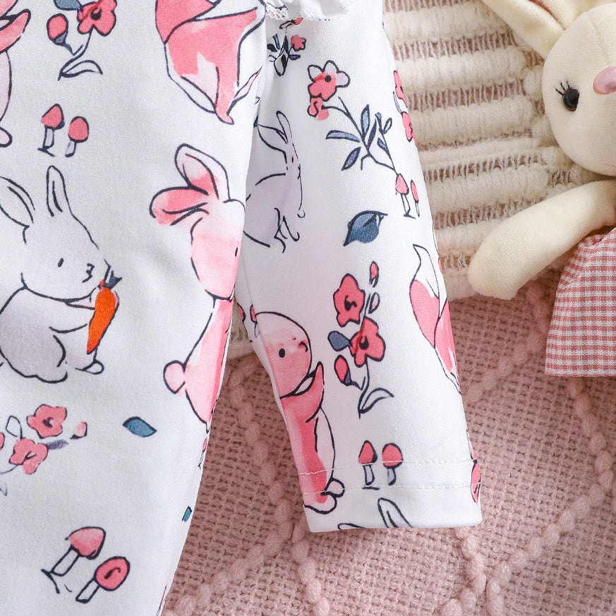2PCS Lovely Animal Print Long Sleeve Baby Girl Jumpsuit