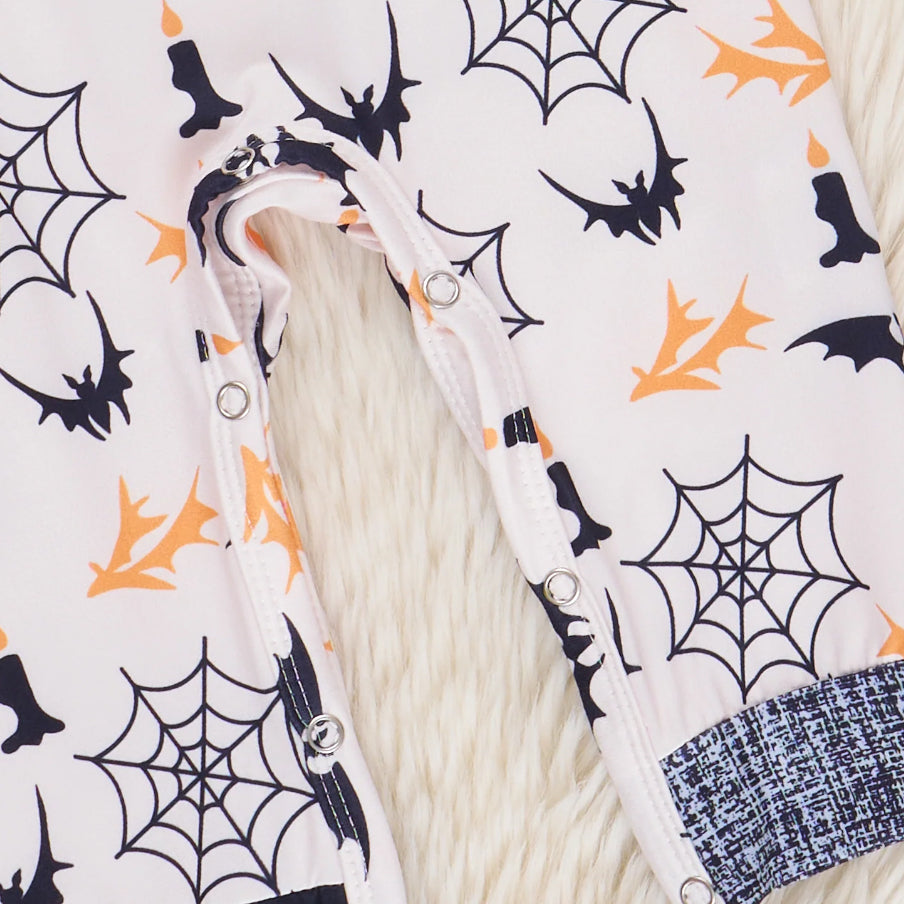 Halloween Bat Printed Zipper Baby Jumpsuit
