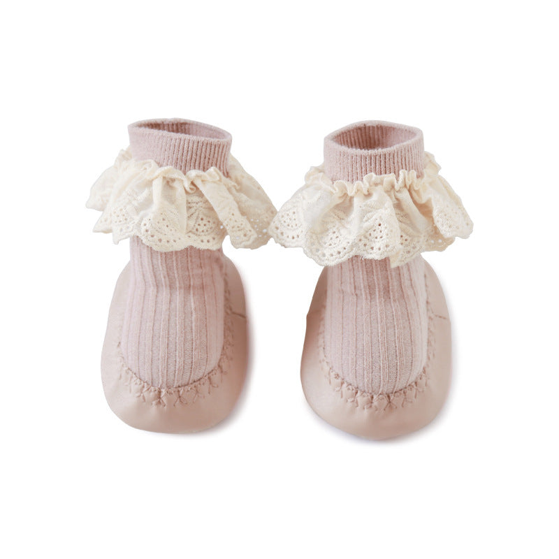 Lovely Lace Trim Soft Socks Integrated Baby Shoes